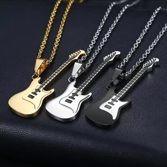 Silver Tone Electric Guitar Necklace and Pendant #620 - Picture 7 of 9
